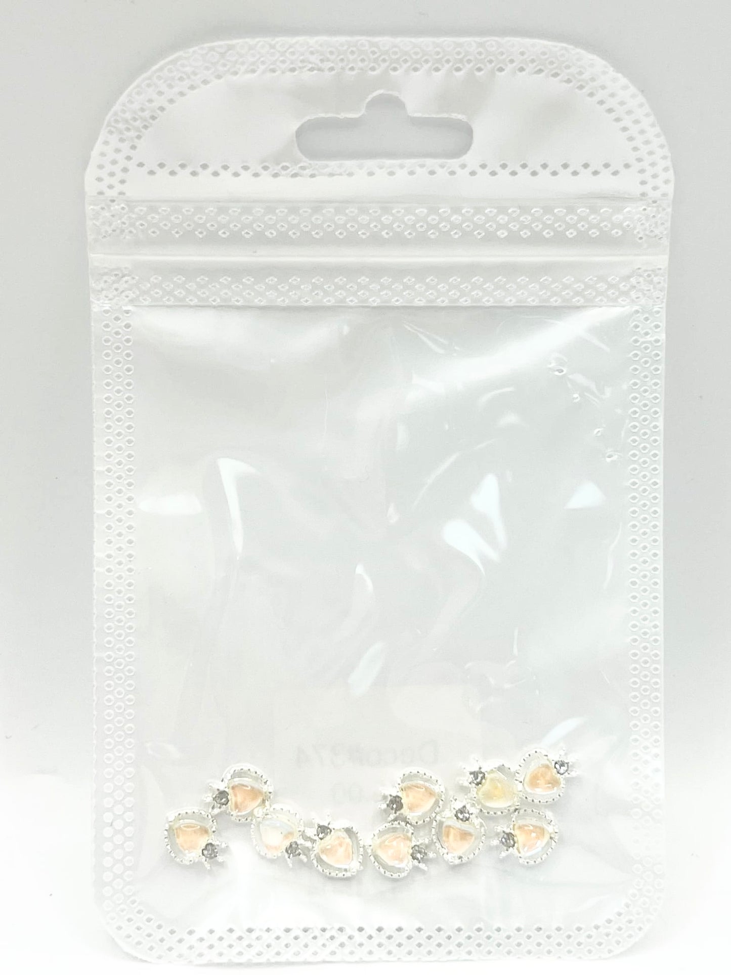 Queen - Nail Charms 10pc - #374 Silver Orange Iridescent Small Hearts with Crown