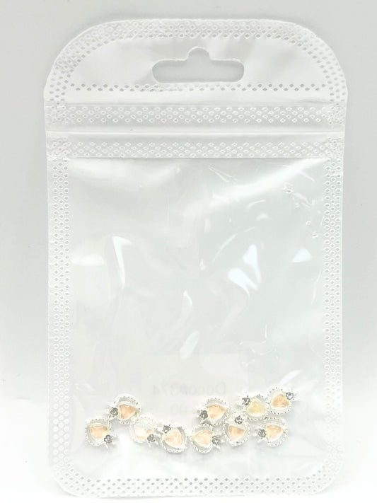Queen - Nail Charms 10pc - #374 Silver Orange Iridescent Small Hearts with Crown