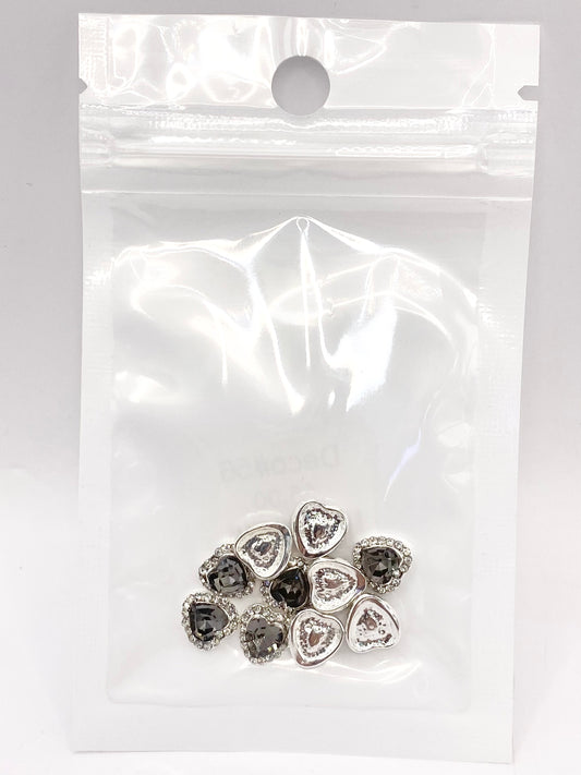 Queen - Nail Charms 10pc - #056 Silver Smokey Hearts