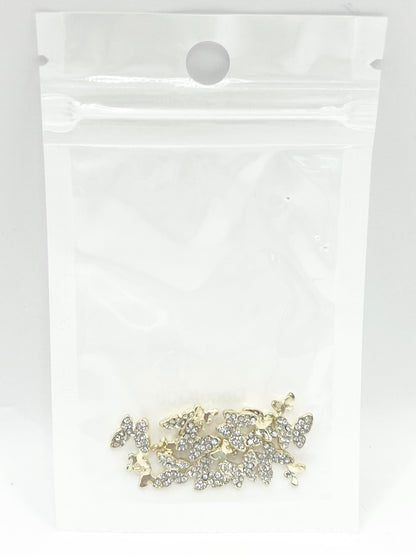 Queen - Nail Charms 10pc - #300 Gold White Crystal Butterflies with Mini