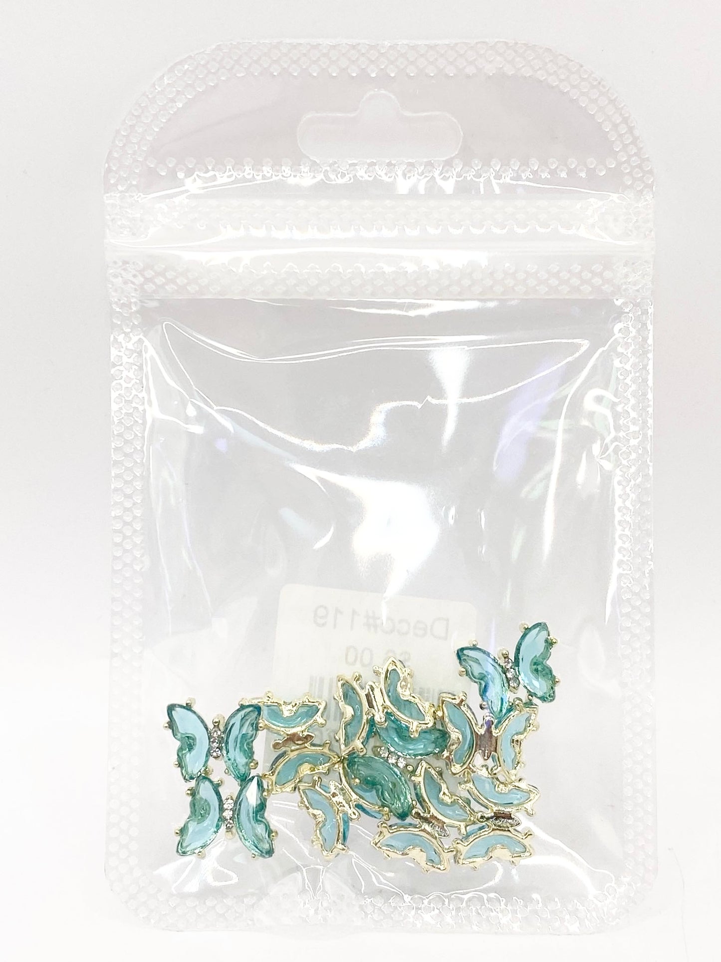 Queen - Nail Charms 10pc - #119 Gold Teal Butterflies