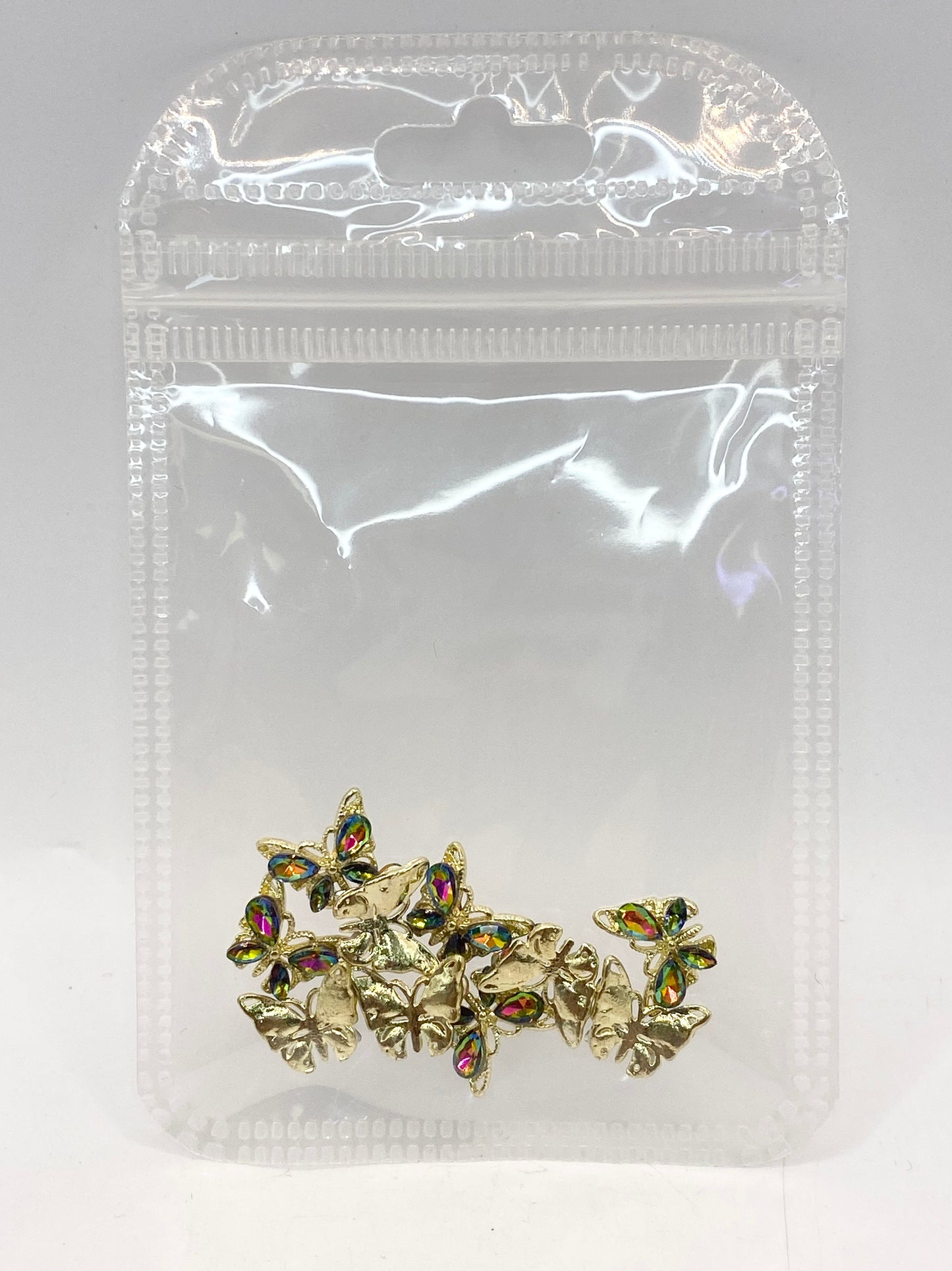 Queen - Nail Charms 10pc - #021 Gold Dark Iridescent Small Crystal Butterflies
