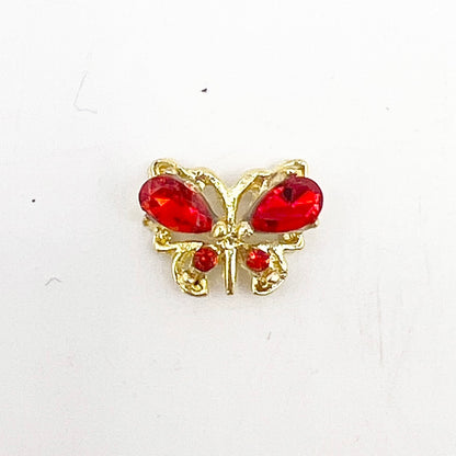 Queen - Nail Charms 10pc - #115 Gold Ruby Gem Butterflies
