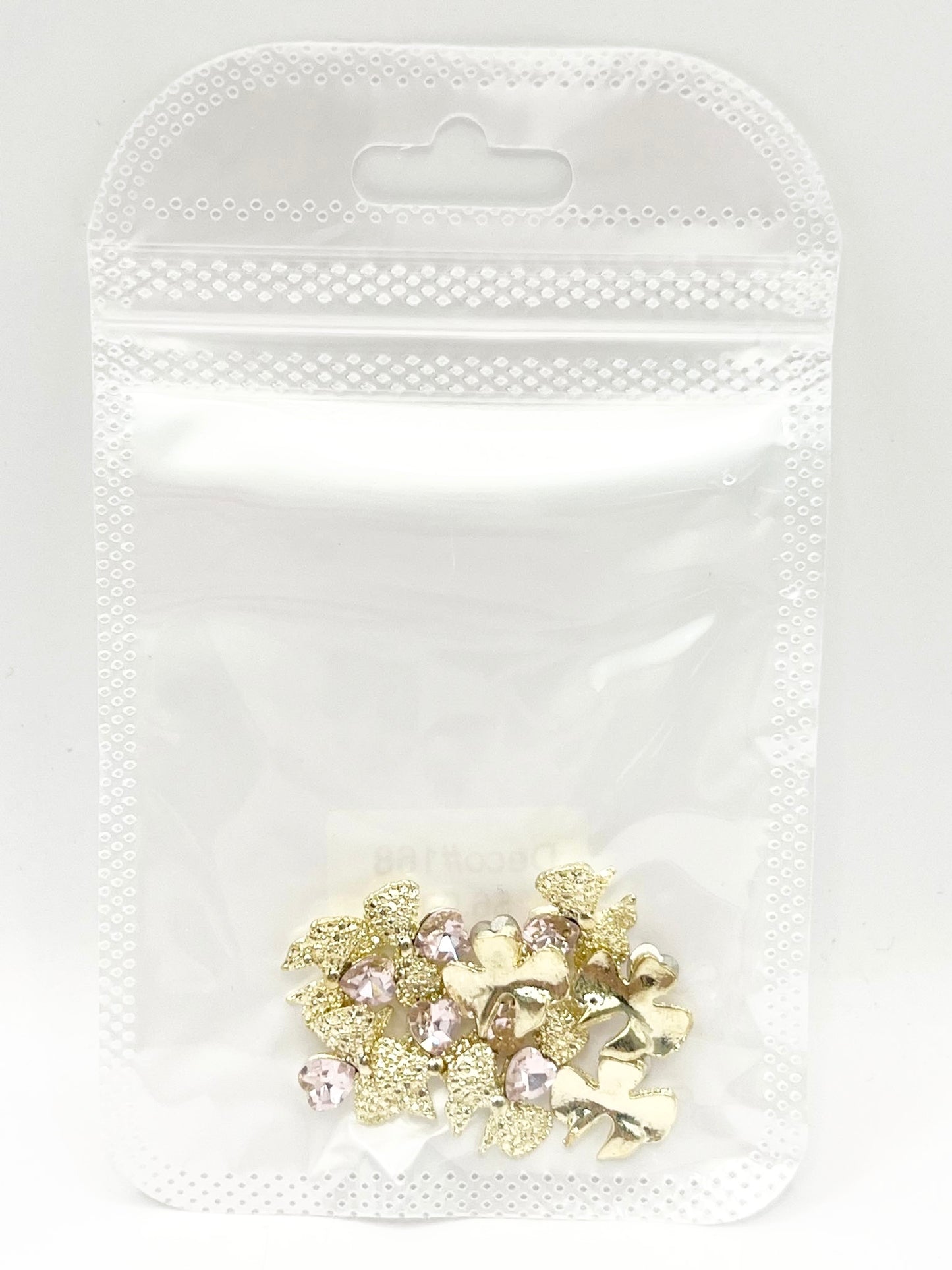 Queen - Nail Charms 10pc - #168 Gold Bows with Pink Heart Gem