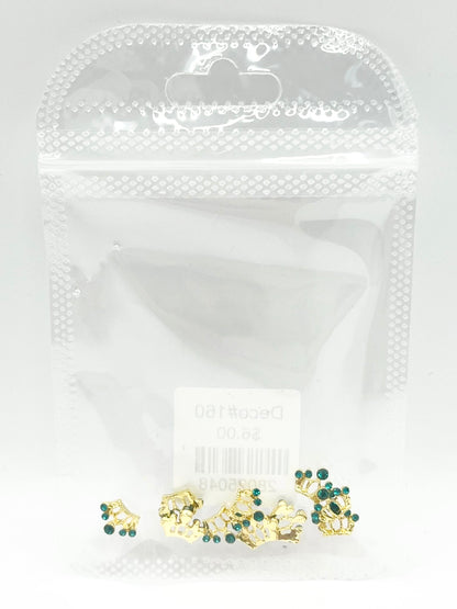Queen - Nail Charms 10pc - #160 Gold Tiaras with Green Stones