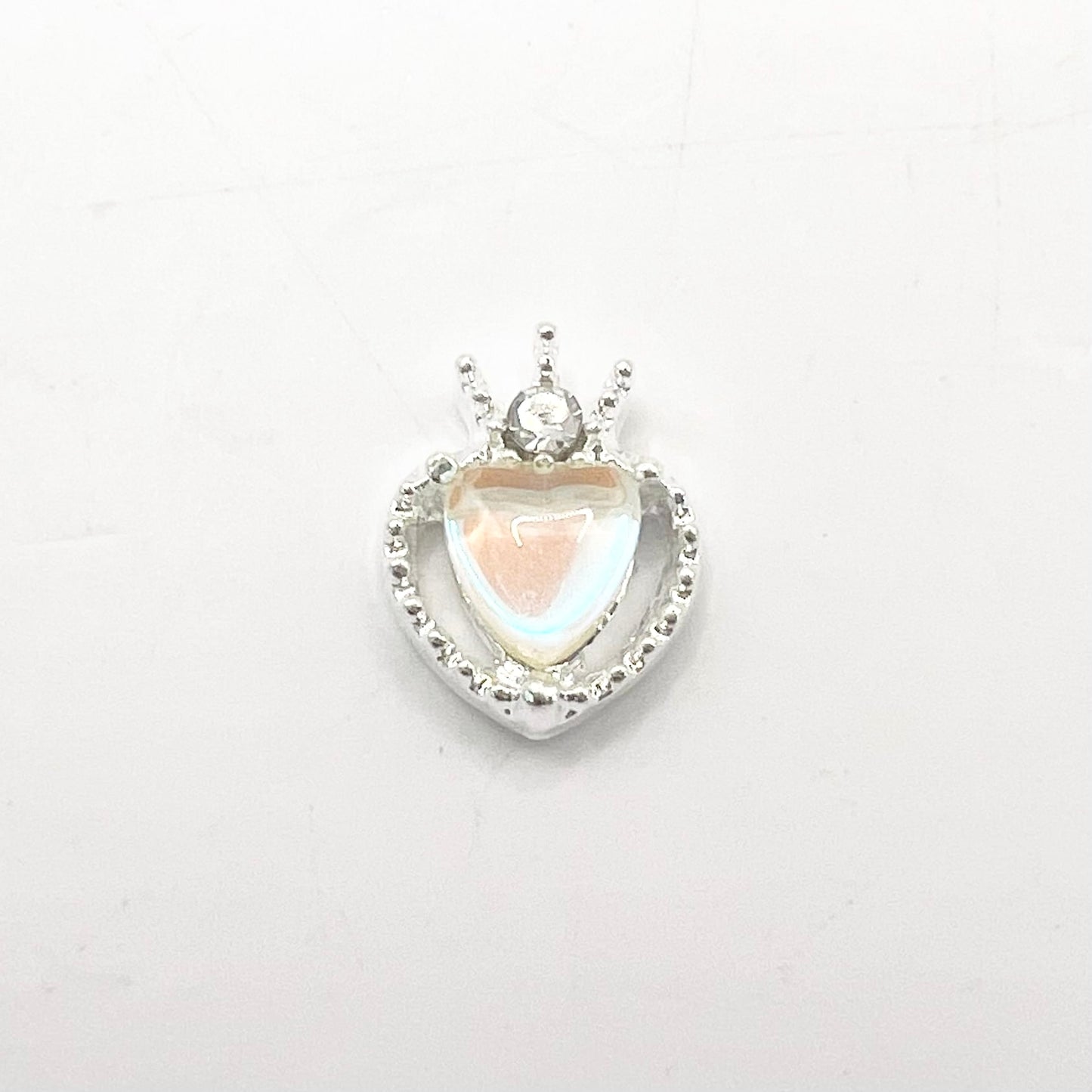 Queen - Nail Charms 10pc - #374 Silver Orange Iridescent Small Hearts with Crown