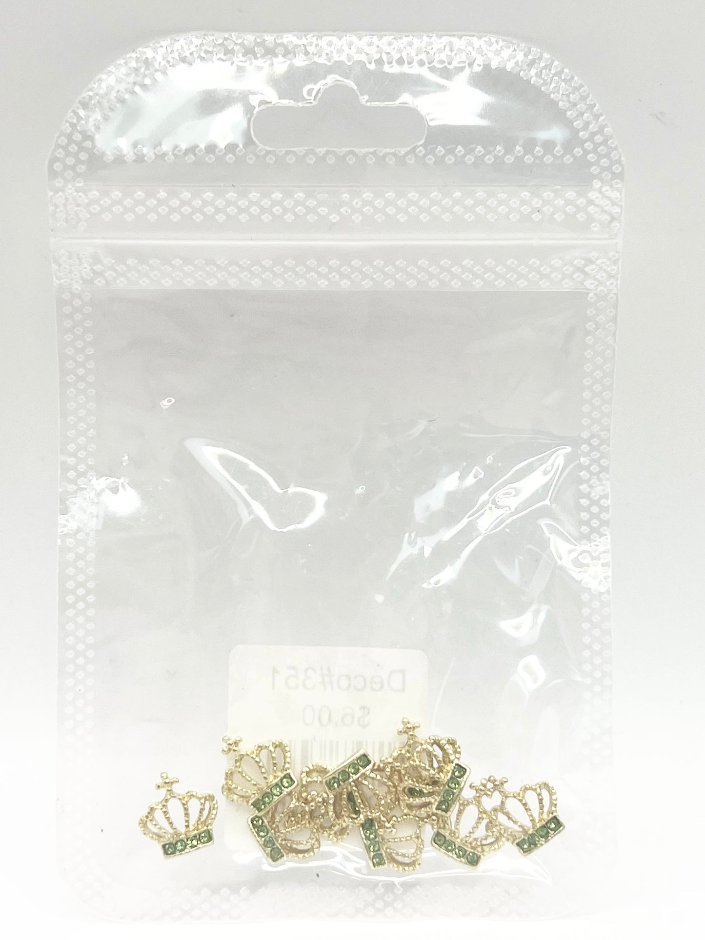 Queen - Nail Charms 10pc - #351 Gold Light Green Crystal Crowns