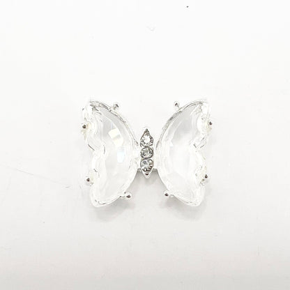 Queen - Nail Charms 10pc - #317 Silver Crystal Clear Butterflies