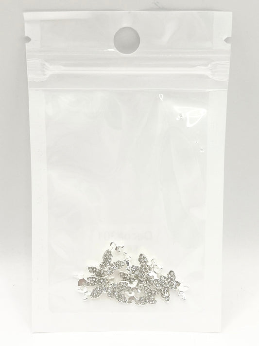 Queen - Nail Charms 10pc - #301 Silver White Crystal Butterflies with Mini