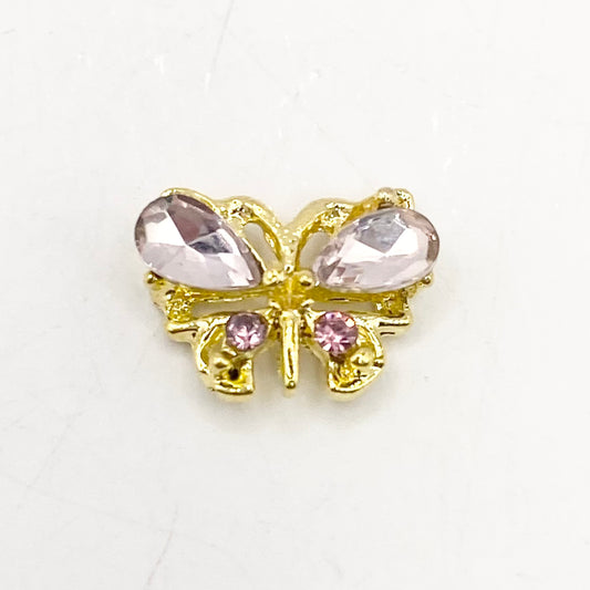 Queen - Nail Charms 10pc - #114 Gold Pink Gem Butterflies