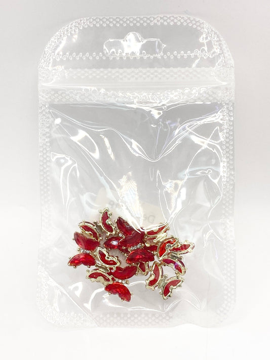Queen - Nail Charms 10pc - #116 Gold Red Butterflies