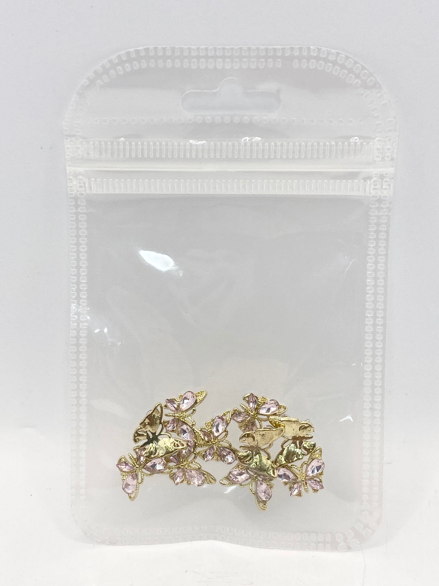 Queen - Nail Charms 10pc - #020 Gold Pink Small Crystal Butterflies