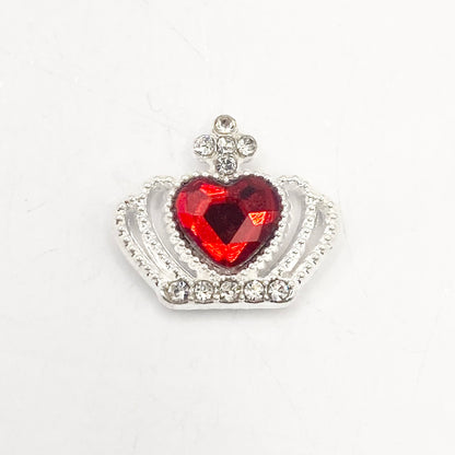 Queen - Nail Charms 10pc - #129 Silver Red Heart Crowns