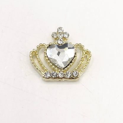 Queen - Nail Charms 10pc - #137 Gold Clear Heart Crowns