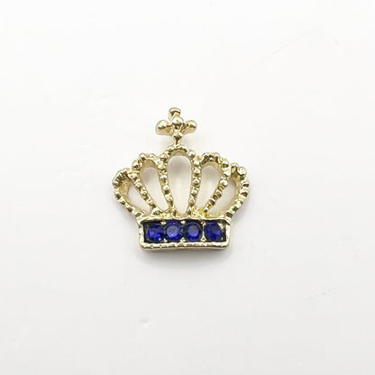 Queen - Nail Charms 10pc - #345 Gold Blue Crystal Crowns