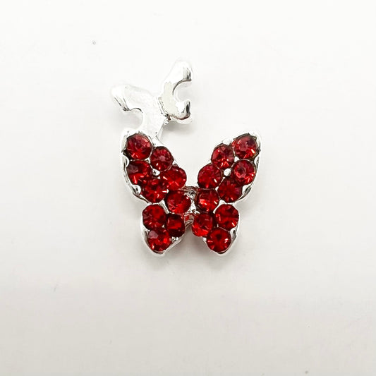 Queen - Nail Charms 10pc - #304 Silver Red Crystal Butterflies with Mini
