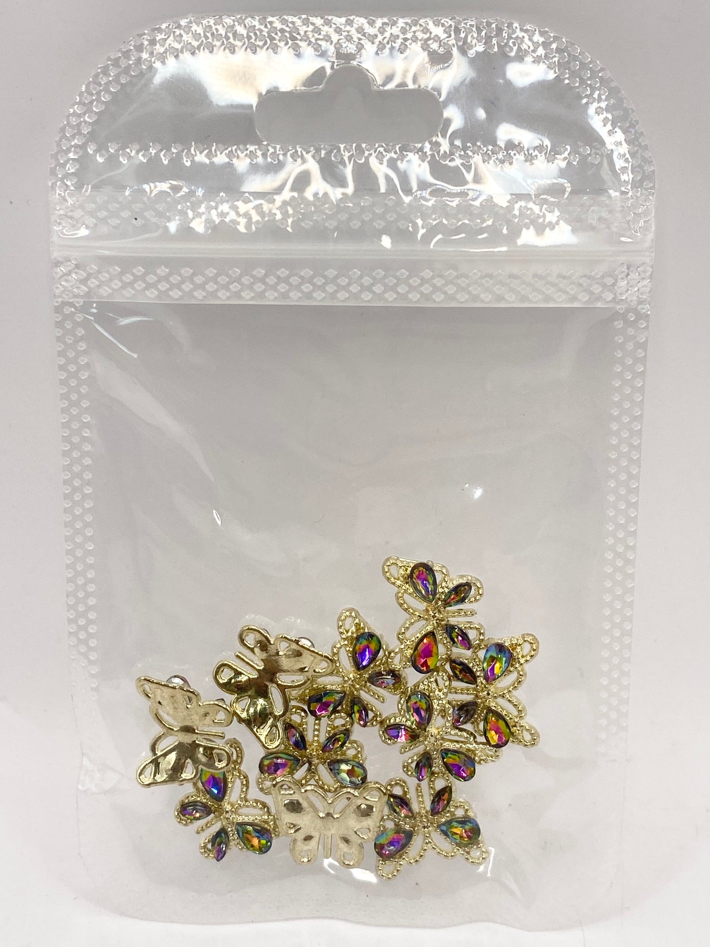 Queen - Nail Charms 10pc - #035 Gold Dark Iridescent Crystal Butterflies