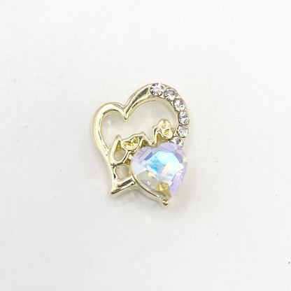 Queen - Nail Charms 10pc - #088 Gold "Love" Iridescent Crystal Hearts