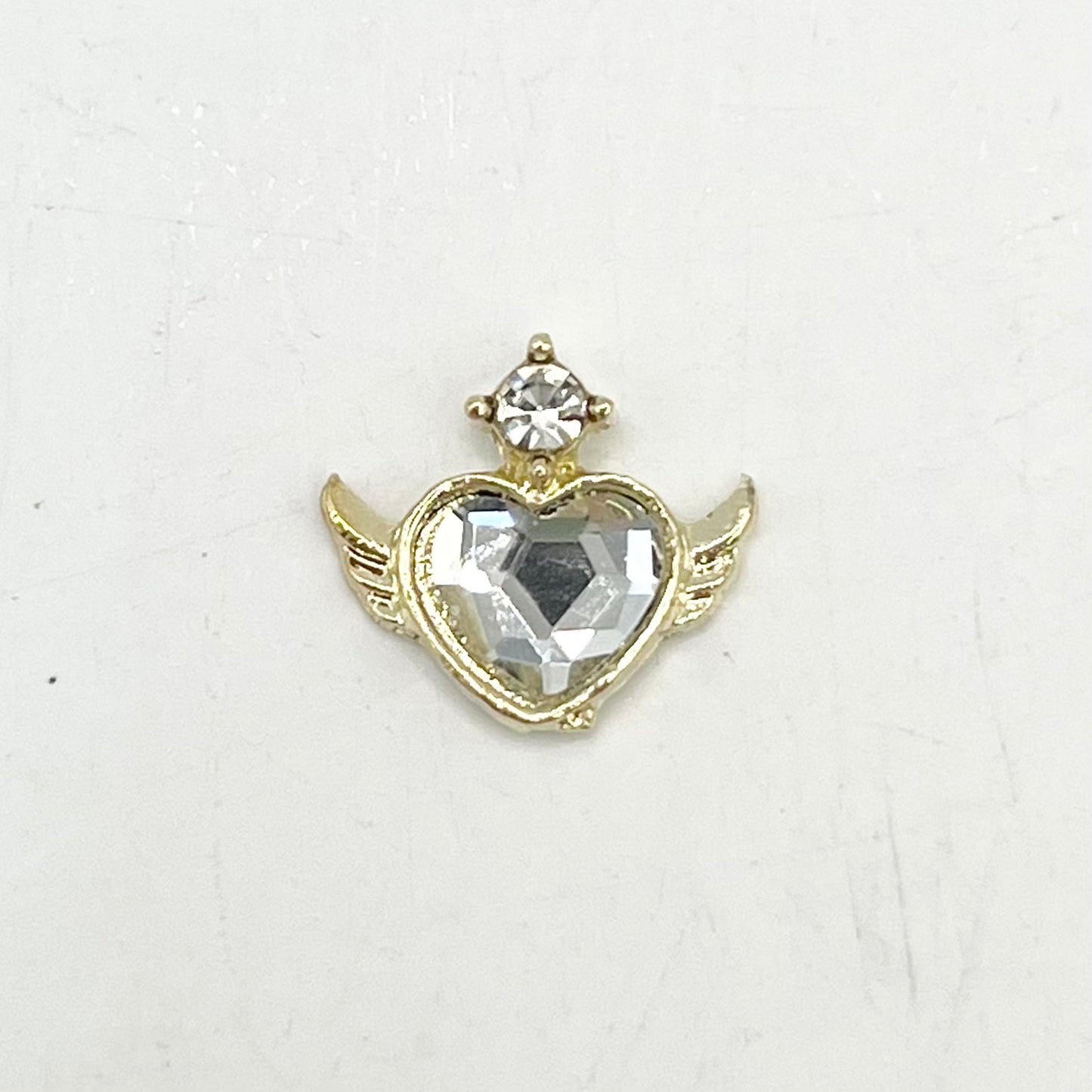 Queen - Nail Charms 10pc - #191 Gold Winged White Heart Crystals