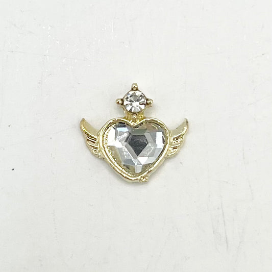 Queen - Nail Charms 10pc - #191 Gold Winged White Heart Crystals