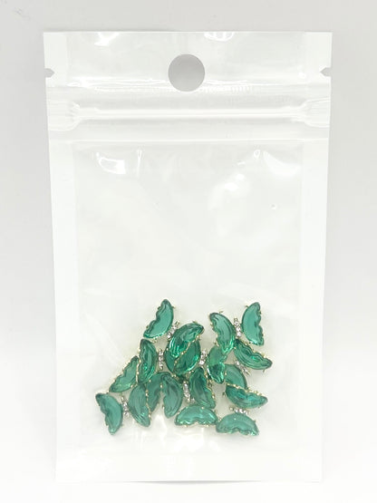 Queen - Nail Charms 10pc - #328 Gold Cyan Butterflies