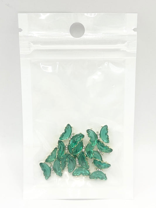 Queen - Nail Charms 10pc - #328 Gold Cyan Butterflies