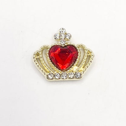 Queen - Nail Charms 10pc - #140 Gold Red Heart Crowns