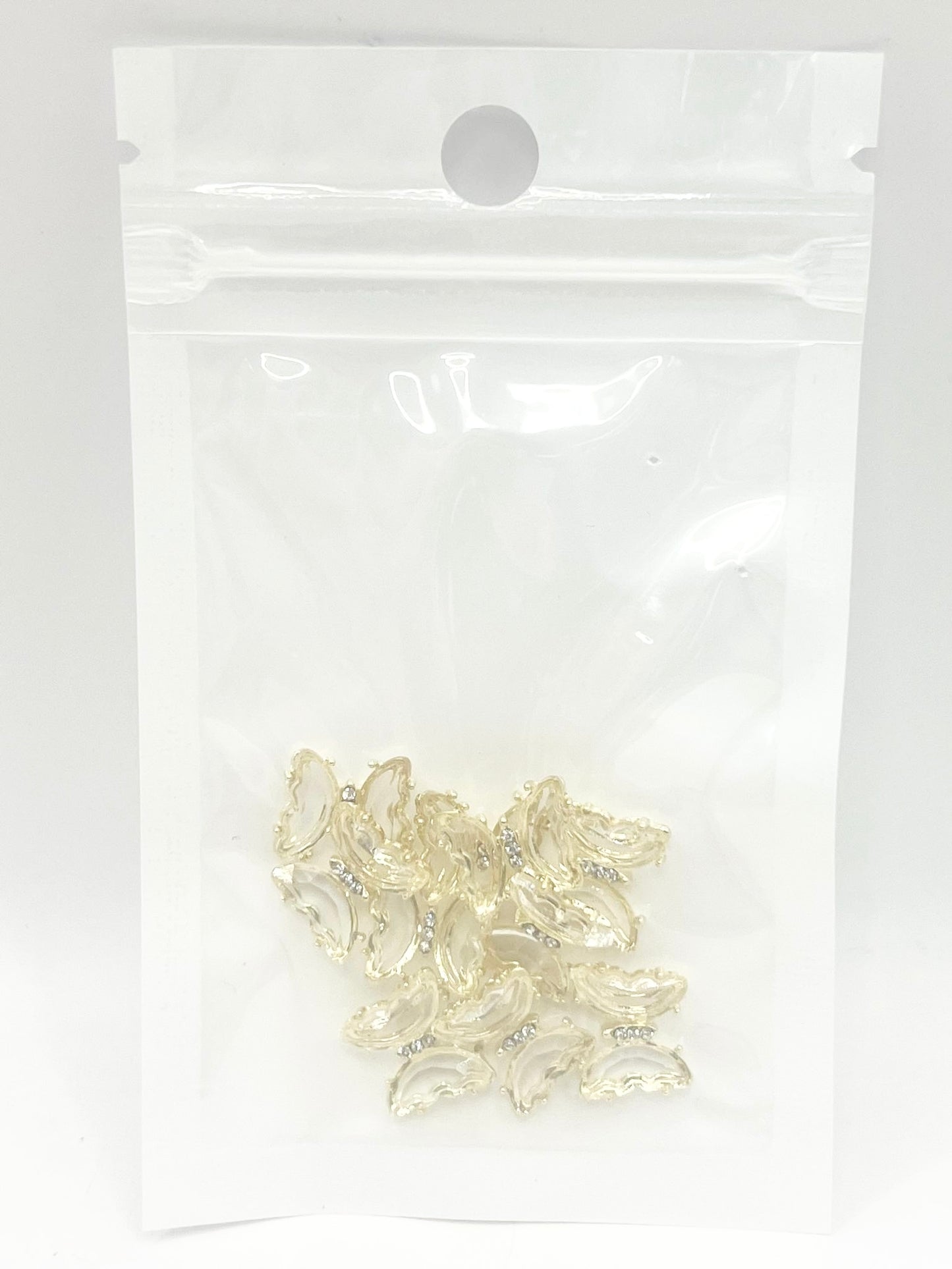 Queen - Nail Charms 10pc - #318 Gold Crystal Clear Butterflies