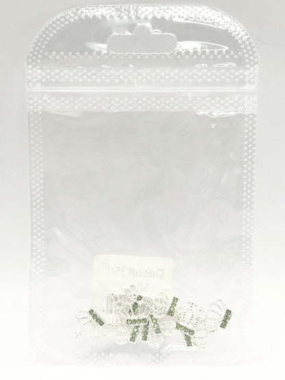 Queen - Nail Charms 10pc - #350 Silver Light Green Crystal Crowns