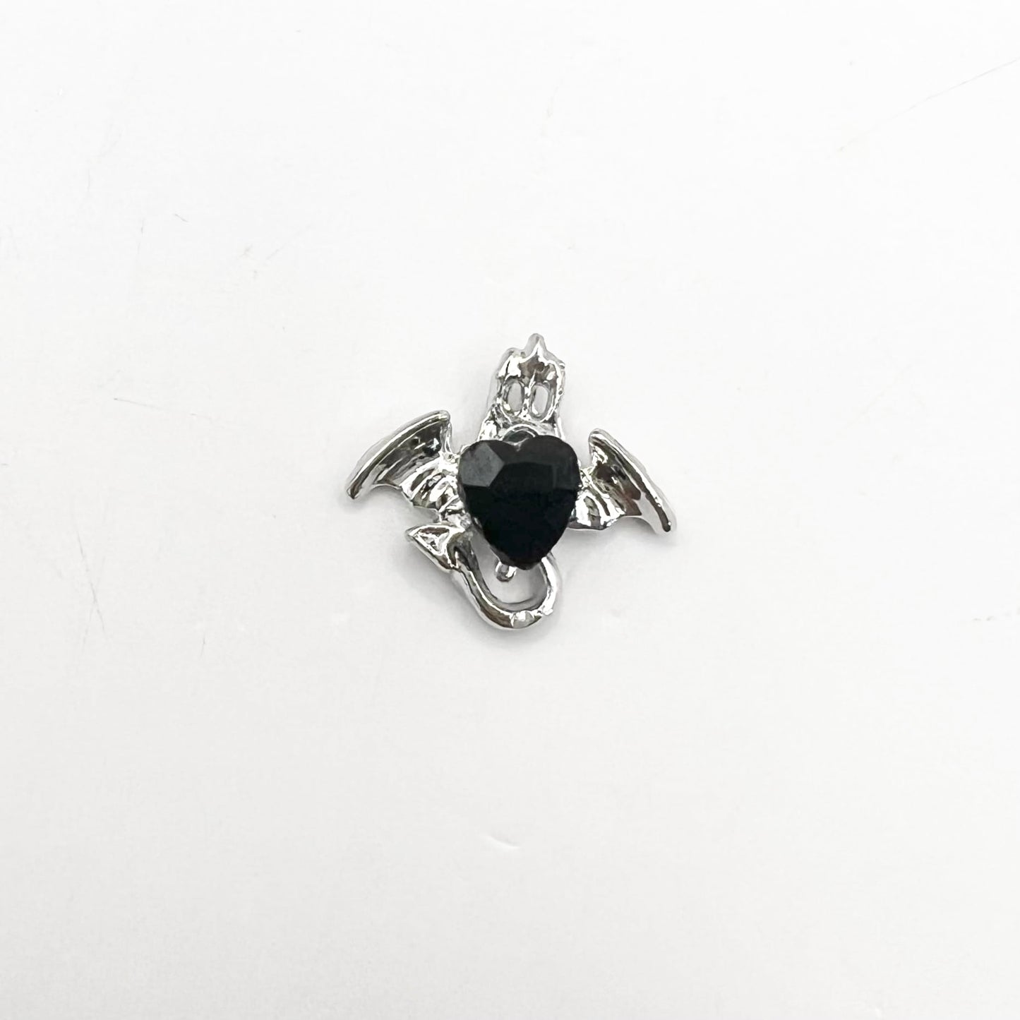 Queen - Nail Charms 10pc - #408 Silver Black Gem Winged Ghosts