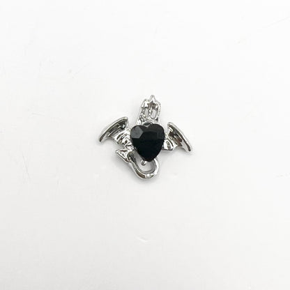 Queen - Nail Charms 10pc - #408 Silver Black Gem Winged Ghosts