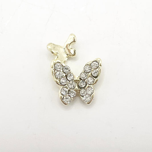 Queen - Nail Charms 10pc - #300 Gold White Crystal Butterflies with Mini