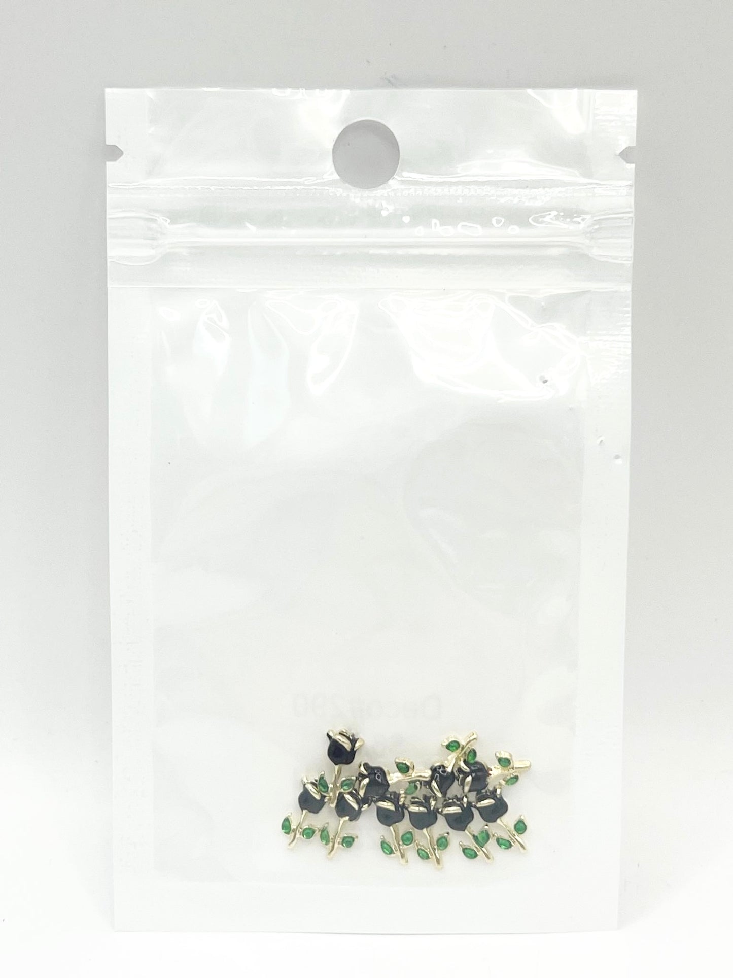 Queen - Nail Charms 10pc - #290 Gold Black Roses