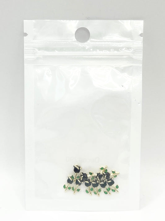 Queen - Nail Charms 10pc - #290 Gold Black Roses