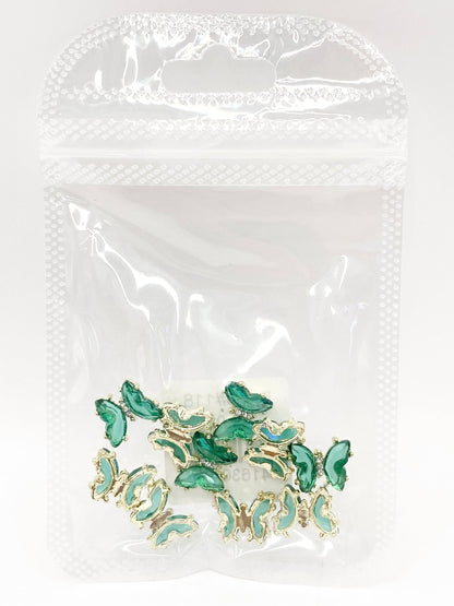 Queen - Nail Charms 10pc - #118 Gold Dark Green Butterflies