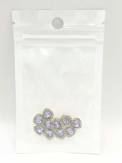 Queen - Nail Charms 10pc - #198 Gold Purple Hearts with Surrounding Crystals