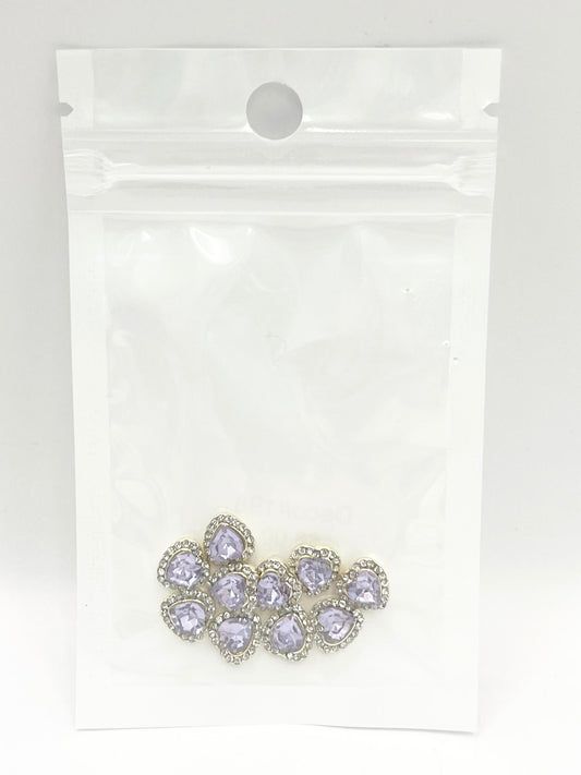 Queen - Nail Charms 10pc - #198 Gold Purple Hearts with Surrounding Crystals