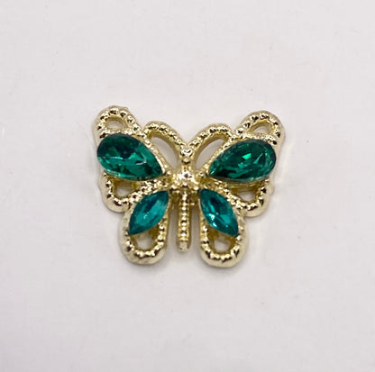Queen - Nail Charms 10pc - #025 Gold Green Crystal Butterflies