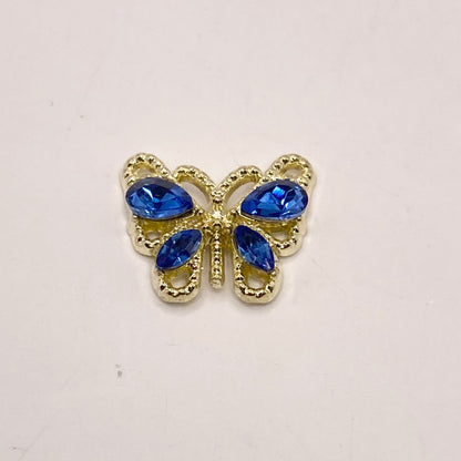 Queen - Nail Charms 10pc - #031 Gold Sapphire Crystal Butterflies