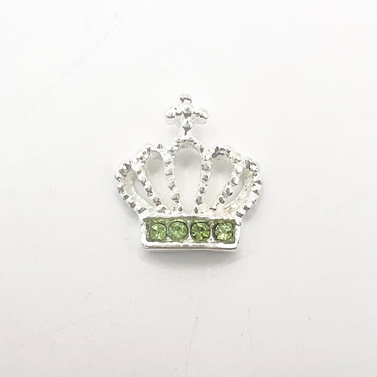 Queen - Nail Charms 10pc - #350 Silver Light Green Crystal Crowns