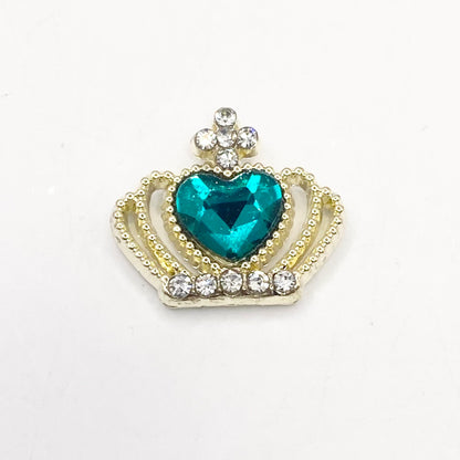 Queen - Nail Charms 10pc - #138 Gold Green Heart Crowns