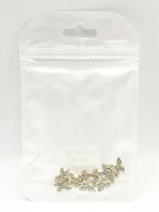 Queen - Nail Charms 10pc - #297 Gold Crystal Filled Butterflies
