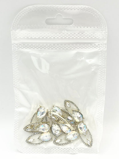 Queen - Nail Charms 10pc - #416 Gold White Gem Fingernail Charms with Crystals Outline