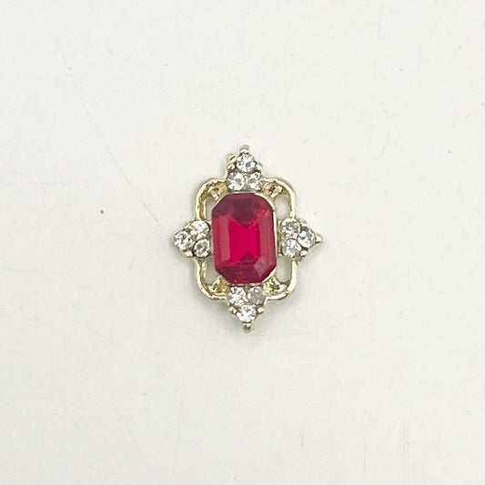 Queen - Nail Charms 10pc - #178 Gold Square Rubies with Arrow Crystals