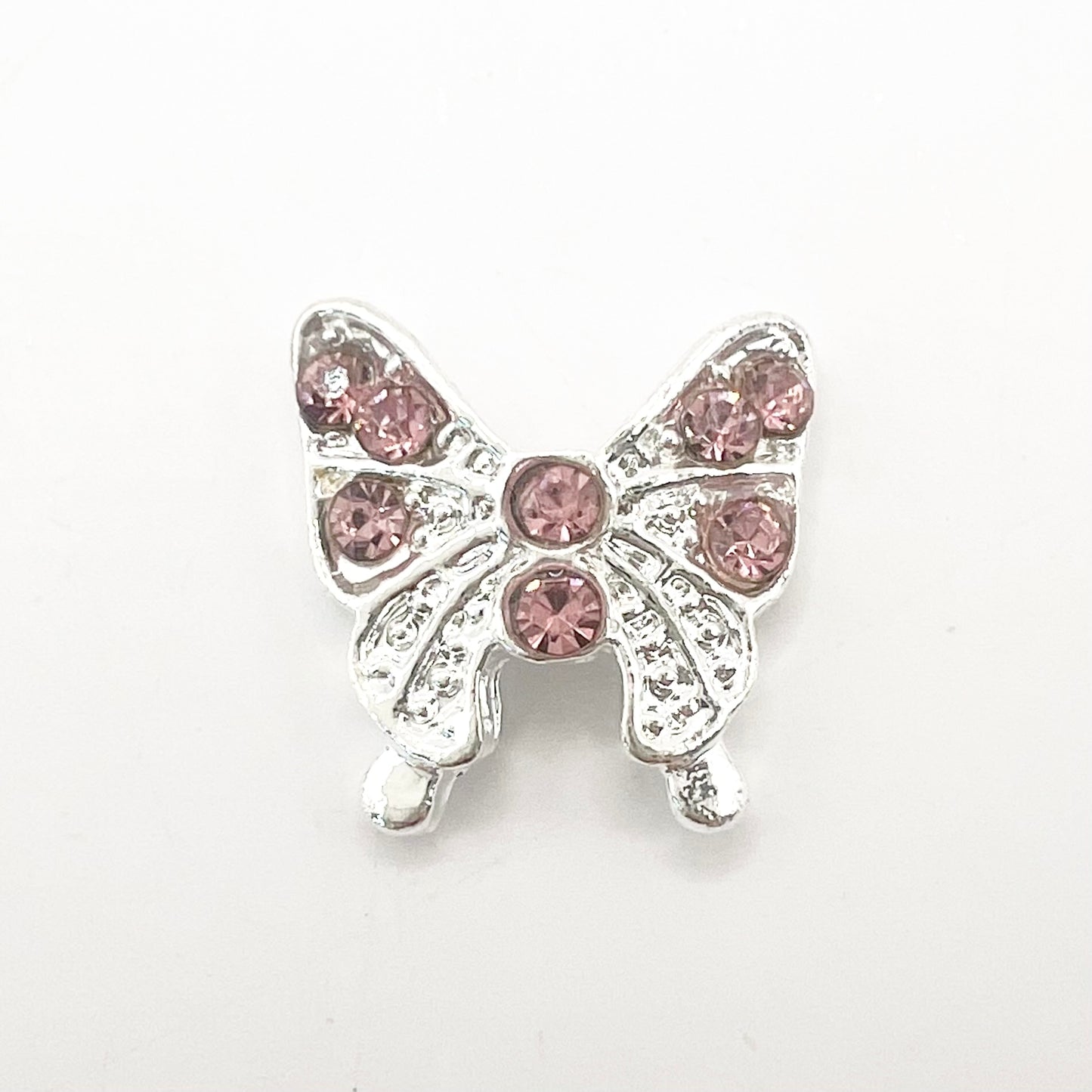 Queen - Nail Charms 10pc - #308 Silver Butterflies w/ Pink Stones