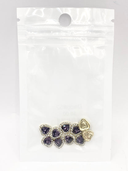 Queen - Nail Charms 10pc - #052 Gold Dark Purple Hearts