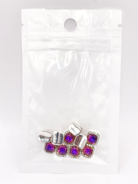 Queen - Nail Charms 10pc - #069 Silver Purple Squares