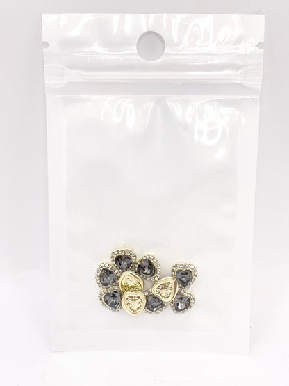 Queen - Nail Charms 10pc - #063 Gold Coal Hearts