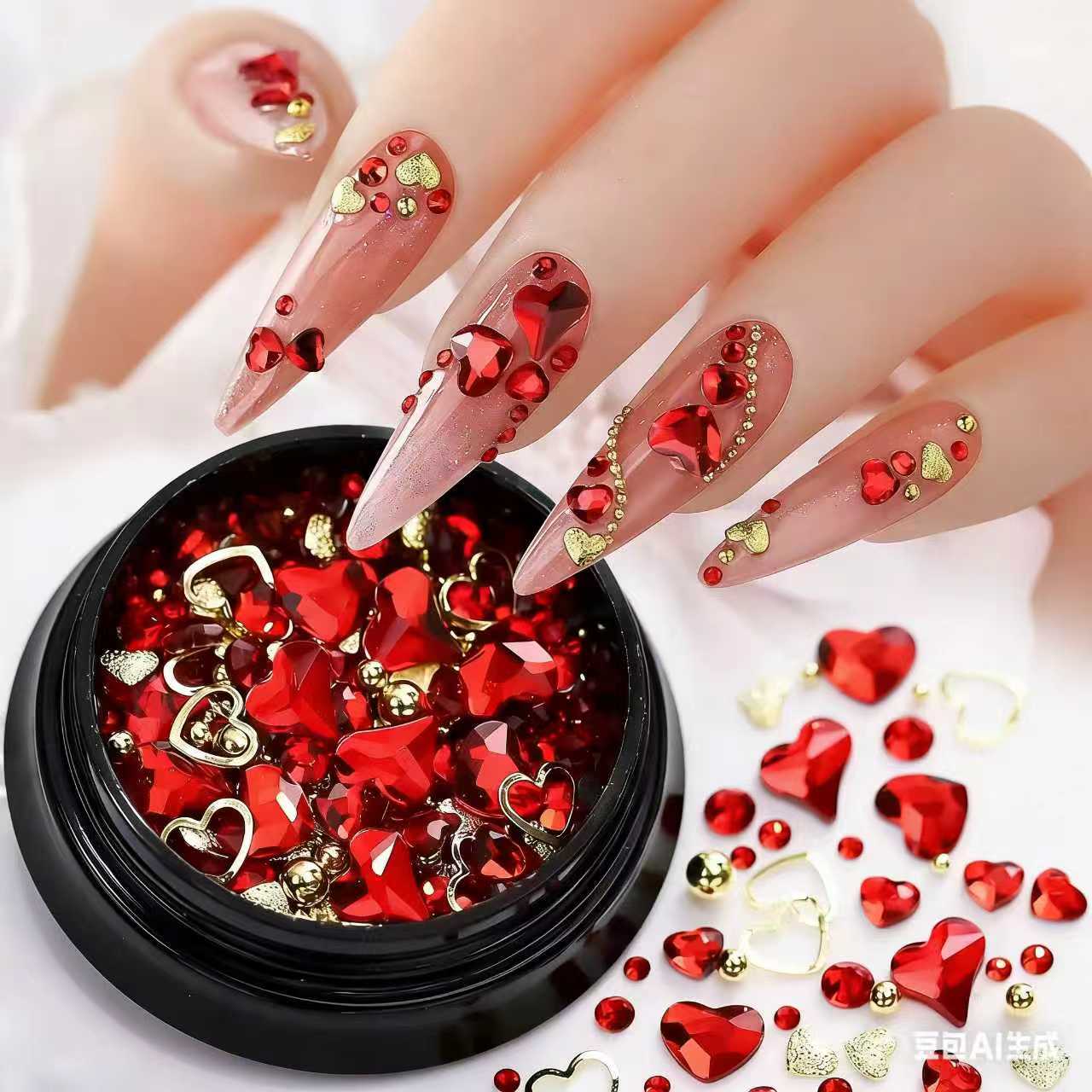 Gel-Le - Hearts & Red Rhinestones Mixed