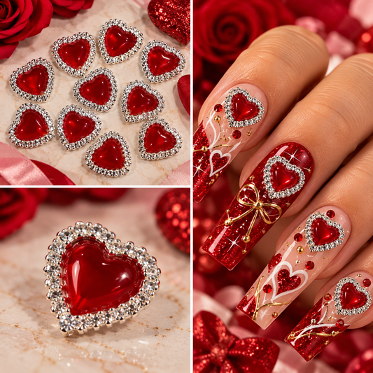 Queen - Nail Charms 10pc - #207  Red Ruby Hearts